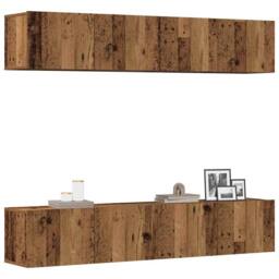 Berkfield Home Wall Mounted TV cabinets 4 pcs Old Wood Engineered Wood in Brown - thumbnail 2