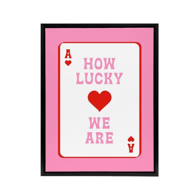 "Artery8 How Lucky We Are Pink Red Ace Of Spades Design Framed Canvas Art Print - Size: W12"" x H16""" - image 1