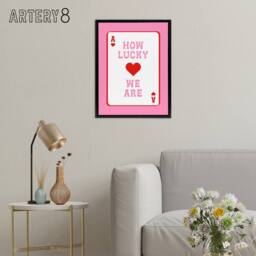 "Artery8 How Lucky We Are Pink Red Ace Of Spades Design Framed Canvas Art Print - Size: W12"" x H16""" - thumbnail 3