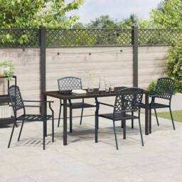 Berkfield Home Stylish 5 Piece Garden Dining Set Anthracite Steel in Black - thumbnail 4