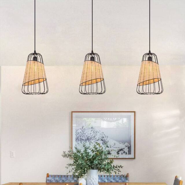 Living and Home Lantern-Inspired Iron Rattan Pendant Light for Cozy Natural Elegance - image 1
