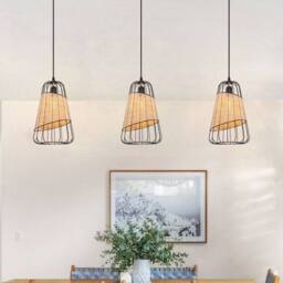 Living and Home Lantern-Inspired Iron Rattan Pendant Light for Cozy Natural Elegance - thumbnail 1