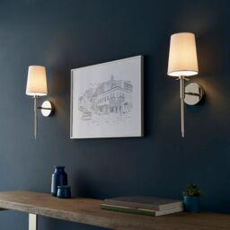 Loops Bright Nickel Plated Wall Light & White Cotton Shade - Modern Sconce Fitting in Metallics - thumbnail 5