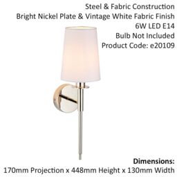 Loops Bright Nickel Plated Wall Light & White Cotton Shade - Modern Sconce Fitting in Metallics - thumbnail 2