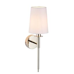 Loops Bright Nickel Plated Wall Light & White Cotton Shade - Modern Sconce Fitting in Metallics