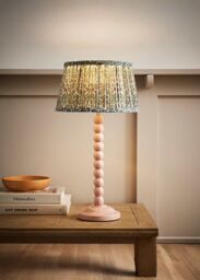 ValueLights Bobbin Bobble Table Lamp with Floral Pleated Tapered Lamp Shade in Pale Pink - thumbnail 1