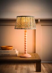 ValueLights Bobbin Bobble Table Lamp with Floral Pleated Tapered Lamp Shade in Pale Pink - thumbnail 2