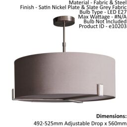 Loops Ceiling Pendant Light Satin Nickel Plate & Slate Grey Fabric 3 x 10W LED E27 in Metallics - thumbnail 2