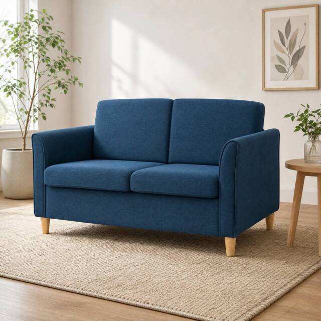 STILVORA 2 Seater Sofa with Wood Legs Blue - image 1