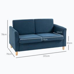 STILVORA 2 Seater Sofa with Wood Legs Blue - thumbnail 4