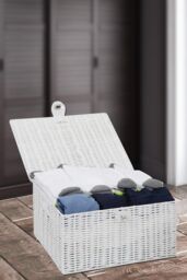 Arpan Resin Woven Storage Basket Box With Lid & Lock-W28cmX D20cmX H12.5cm in White - Size: Small - thumbnail 5