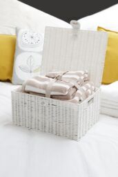 Arpan Resin Woven Storage Basket Box With Lid & Lock-W28cmX D20cmX H12.5cm in White - Size: Small - thumbnail 2