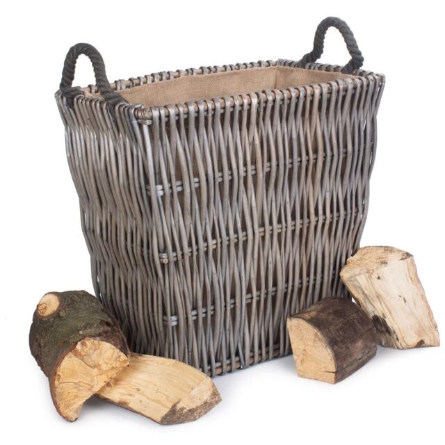 Red Hamper Wicker Grey Rectangular Log Basket - image 1