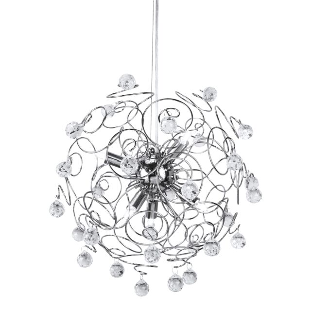 Orsina Crystal & Chrome Pendant Light, Elegant Swirl Frame With Hanging Rose-Cut Crystals, Statement Ceiling Light in Silver - image 1