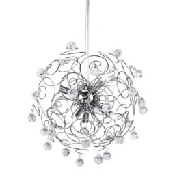 Orsina Crystal & Chrome Pendant Light, Elegant Swirl Frame With Hanging Rose-Cut Crystals, Statement Ceiling Light in Silver - thumbnail 2