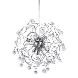 Orsina Crystal & Chrome Pendant Light, Elegant Swirl Frame With Hanging Rose-Cut Crystals, Statement Ceiling Light in Silver - thumbnail 1