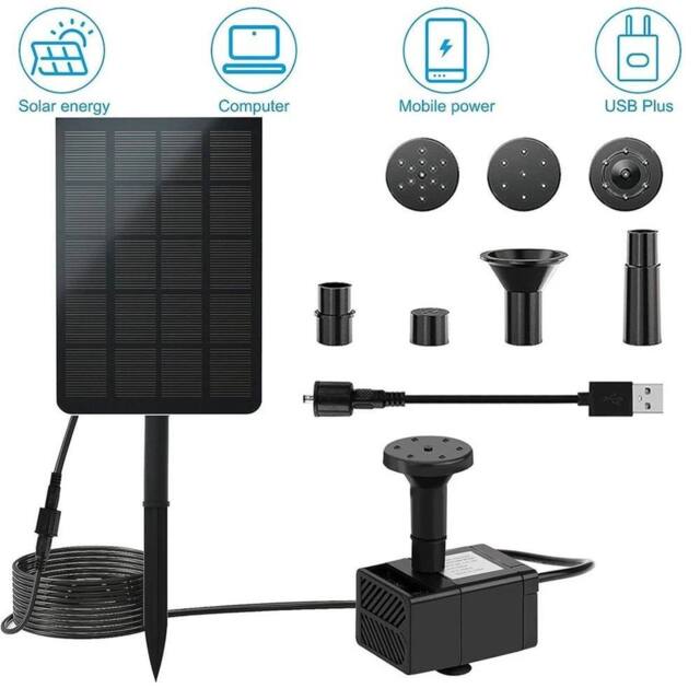 Kelvenix Solar Panel Powered Water Feature Pump in Black - Size: 0.6m2 - image 1