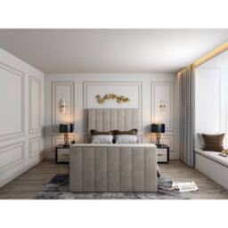 KDMD Vogue Upholstered Soft Velvet Line Pebble Tv Bespoke Bed Frame in Light Sand - Size: Single - thumbnail 2