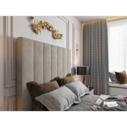 KDMD Vogue Upholstered Soft Velvet Line Pebble Tv Bespoke Bed Frame in Light Sand - Size: Single - thumbnail 3