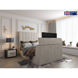 KDMD Vogue Upholstered Soft Velvet Line Pebble Tv Bespoke Bed Frame in Light Sand - Size: Single - thumbnail 7