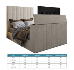 KDMD Vogue Upholstered Soft Velvet Line Pebble Tv Bespoke Bed Frame in Light Sand - Size: Single - thumbnail 6
