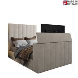 KDMD Vogue Upholstered Soft Velvet Line Pebble Tv Bespoke Bed Frame in Light Sand - Size: Single - thumbnail 5