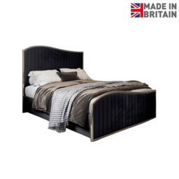 Casani Totternhoe Upholstered Soft Velvet Black Metal Designer Bed Frame - Size: Small Double - thumbnail 4