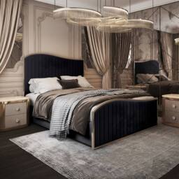 Casani Totternhoe Upholstered Soft Velvet Black Metal Designer Bed Frame - Size: Small Double