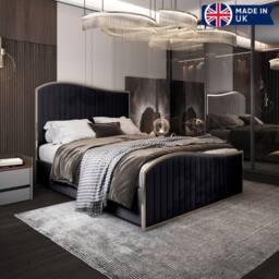 Casani Totternhoe Upholstered Soft Velvet Black Metal Designer Bed Frame - Size: Small Double - thumbnail 5
