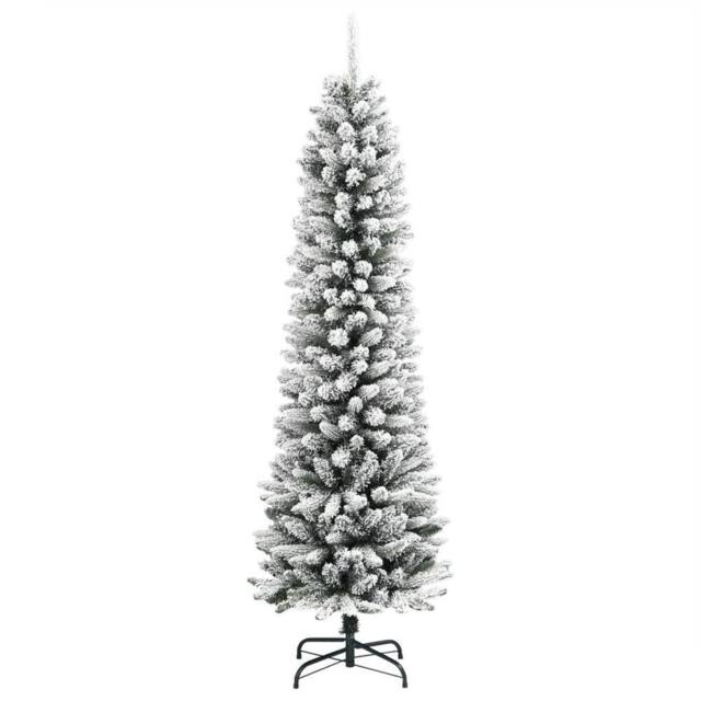 Berkfield Home Artificial Slim Christmas Tree with Flocked Snow 180 cm PVC&PE in White - image 1