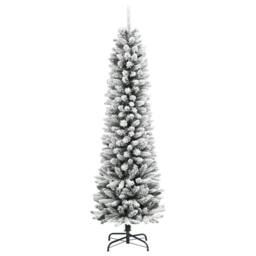 Berkfield Home Artificial Slim Christmas Tree with Flocked Snow 180 cm PVC&PE in White - thumbnail 1