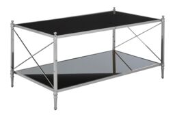 Orsina Coffee Table With 2 Black Mirrored Glass Shelves, Nickel Stainless Steel Table, Functional 2-Tier Table - thumbnail 2