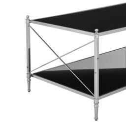 Orsina Coffee Table With 2 Black Mirrored Glass Shelves, Nickel Stainless Steel Table, Functional 2-Tier Table - thumbnail 4