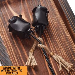 Novecrafto Mountable Wooden Frame with Forged Iron Roses - Ideal Iron Gifts for 6th Anniversary - Wrought Iron & Wood Fusion for Her in True Black - thumbnail 4