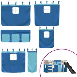 Berkfield Home Bunk Bed Frame with Slide & Curtains Blue 90x190 cm Single - thumbnail 5