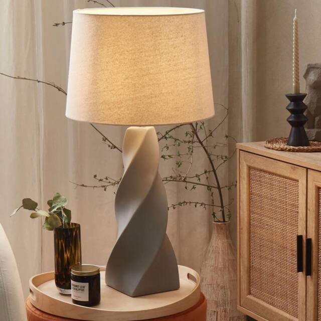 Wyld and Coco Grey Twirl Ceramic Table Lamp with White Cotton Shade 71cm - image 1