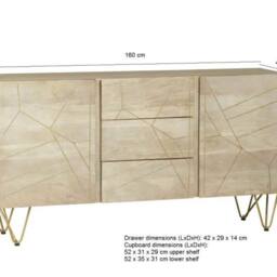 Wyld Haus Bali Extra Large Mango Wood Sideboard Gold Inlays 3 Drawers 2 Doors in Brown - thumbnail 4