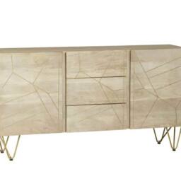 Wyld Haus Bali Extra Large Mango Wood Sideboard Gold Inlays 3 Drawers 2 Doors in Brown - thumbnail 2