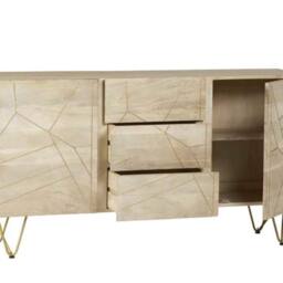 Wyld Haus Bali Extra Large Mango Wood Sideboard Gold Inlays 3 Drawers 2 Doors in Brown - thumbnail 3