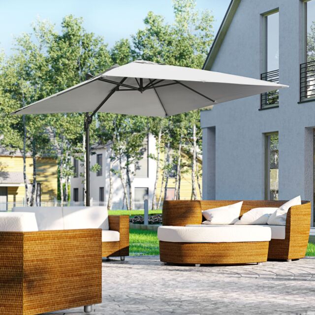 OUTSUNNY 2.7x2.7m Garden Cantilever Parasol w/ 360° Rotation Crank Handle Tilt in Grey - image 1