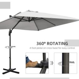 OUTSUNNY 2.7x2.7m Garden Cantilever Parasol w/ 360° Rotation Crank Handle Tilt in Grey - thumbnail 5