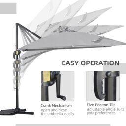 OUTSUNNY 2.7x2.7m Garden Cantilever Parasol w/ 360° Rotation Crank Handle Tilt in Grey - thumbnail 4