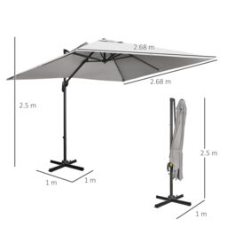 OUTSUNNY 2.7x2.7m Garden Cantilever Parasol w/ 360° Rotation Crank Handle Tilt in Grey - thumbnail 3