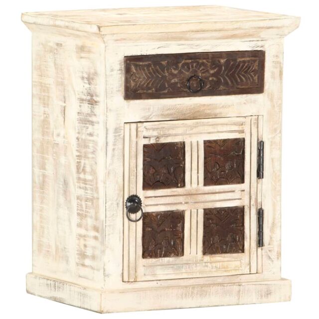 Berkfield Home Bedside Cabinet White 40x30x50 cm Solid Mango Wood - Size: 40 x 30 x 50 cm - image 1