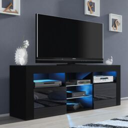 Creative Furniture Pulse TV Unit 145cm - A Stylish & Practical Cabinet with Gloss Doors & LED Lights in Black