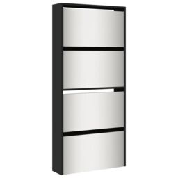 Berkfield Home Shoe Cabinet with Mirror 4-Layer Black 63x17x134 cm - Size: 63 x 17 x 134 cm - thumbnail 2