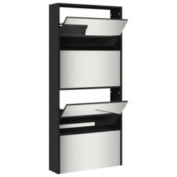Berkfield Home Shoe Cabinet with Mirror 4-Layer Black 63x17x134 cm - Size: 63 x 17 x 134 cm - thumbnail 4