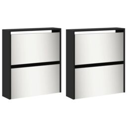 Berkfield Home Shoe Cabinet with Mirror 4-Layer Black 63x17x134 cm - Size: 63 x 17 x 134 cm - thumbnail 6