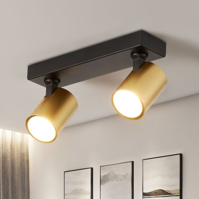 Harper Living 2-Way Ceiling Spotlight, GU10 Track Lighting, Black & Gold Finish - image 1