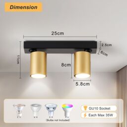 Harper Living 2-Way Ceiling Spotlight, GU10 Track Lighting, Black & Gold Finish - thumbnail 7